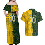 Personalised Matildas Mascot Couples Matching Off Shoulder Maxi Dress and Hawaiian Shirt Australia Football Topographic