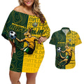 Personalised Matildas Mascot Couples Matching Off Shoulder Short Dress and Hawaiian Shirt Australia Football Topographic