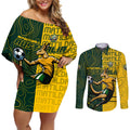 Personalised Matildas Mascot Couples Matching Off Shoulder Short Dress and Long Sleeve Button Shirt Australia Football Topographic
