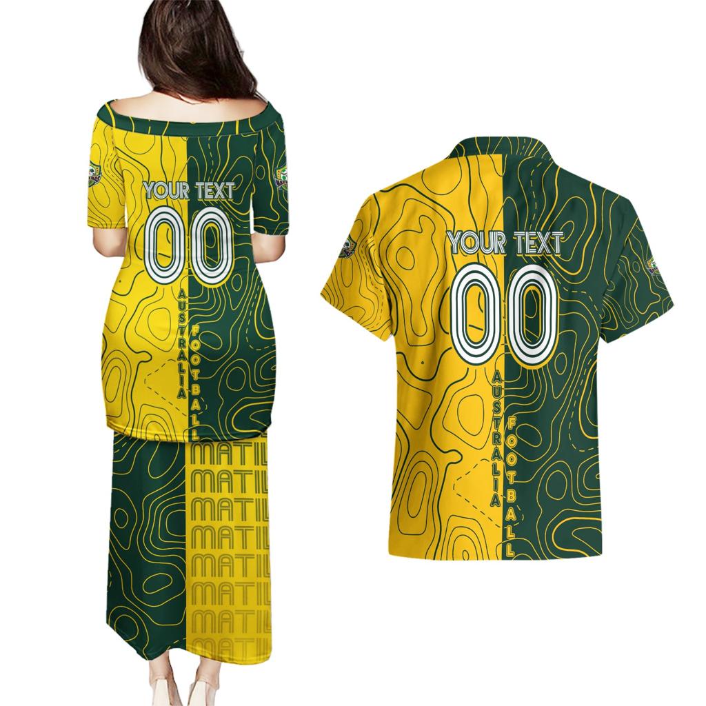 Personalised Matildas Mascot Couples Matching Puletasi and Hawaiian Shirt Australia Football Topographic