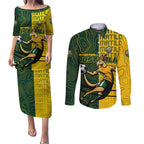 Personalised Matildas Mascot Couples Matching Puletasi and Long Sleeve Button Shirt Australia Football Topographic