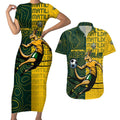 Personalised Matildas Mascot Couples Matching Short Sleeve Bodycon Dress and Hawaiian Shirt Australia Football Topographic