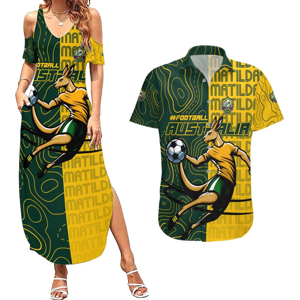 Personalised Matildas Mascot Couples Matching Summer Maxi Dress and Hawaiian Shirt Australia Football Topographic