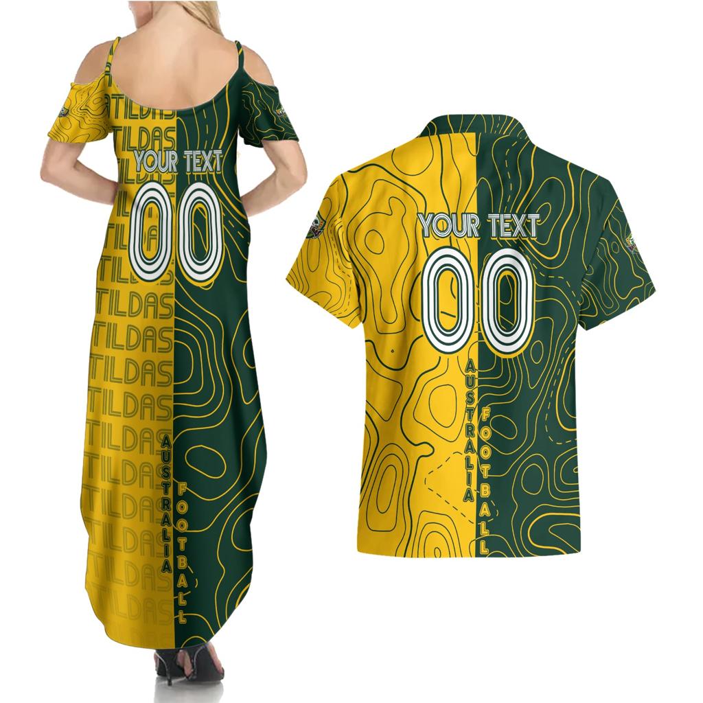 Personalised Matildas Mascot Couples Matching Summer Maxi Dress and Hawaiian Shirt Australia Football Topographic