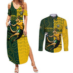 Personalised Matildas Mascot Couples Matching Summer Maxi Dress and Long Sleeve Button Shirt Australia Football Topographic