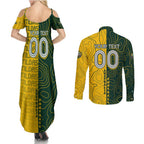 Personalised Matildas Mascot Couples Matching Summer Maxi Dress and Long Sleeve Button Shirt Australia Football Topographic