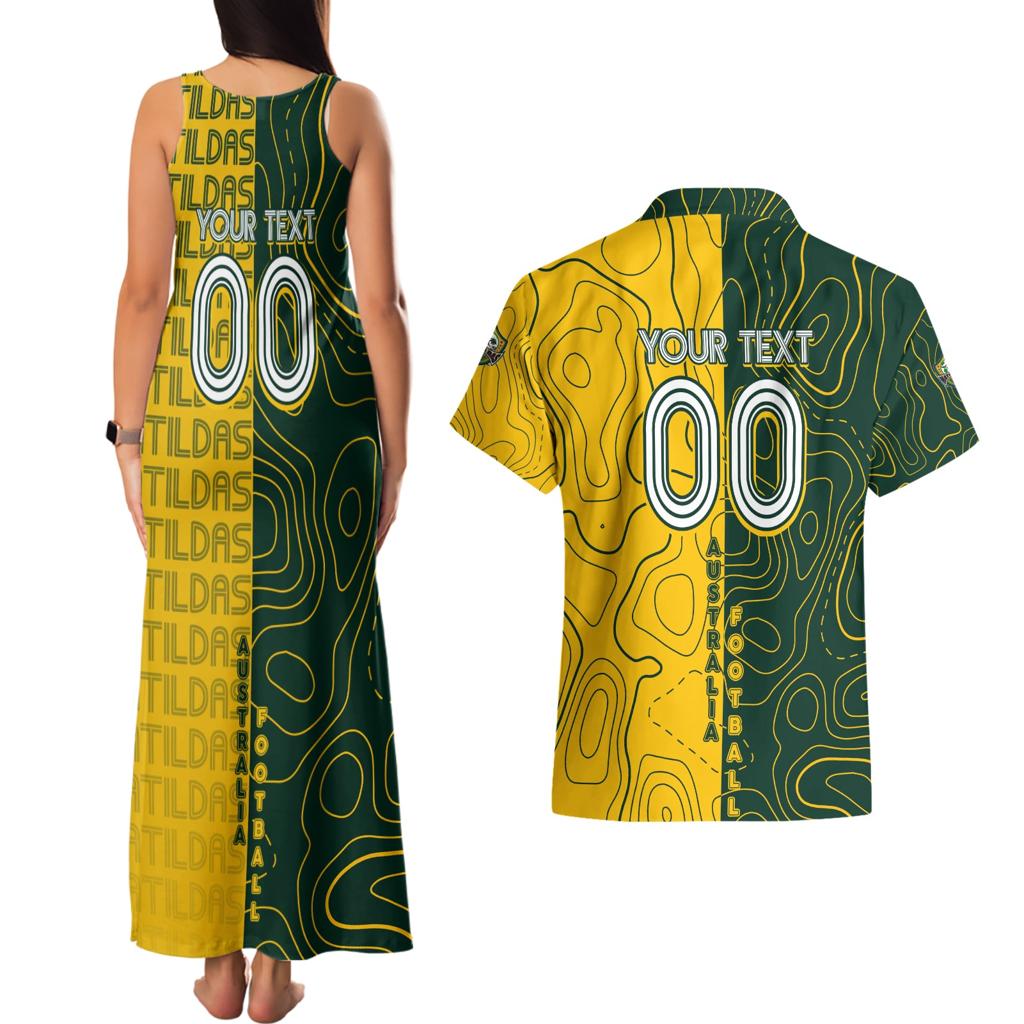 Personalised Matildas Mascot Couples Matching Tank Maxi Dress and Hawaiian Shirt Australia Football Topographic