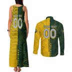 Personalised Matildas Mascot Couples Matching Tank Maxi Dress and Long Sleeve Button Shirt Australia Football Topographic