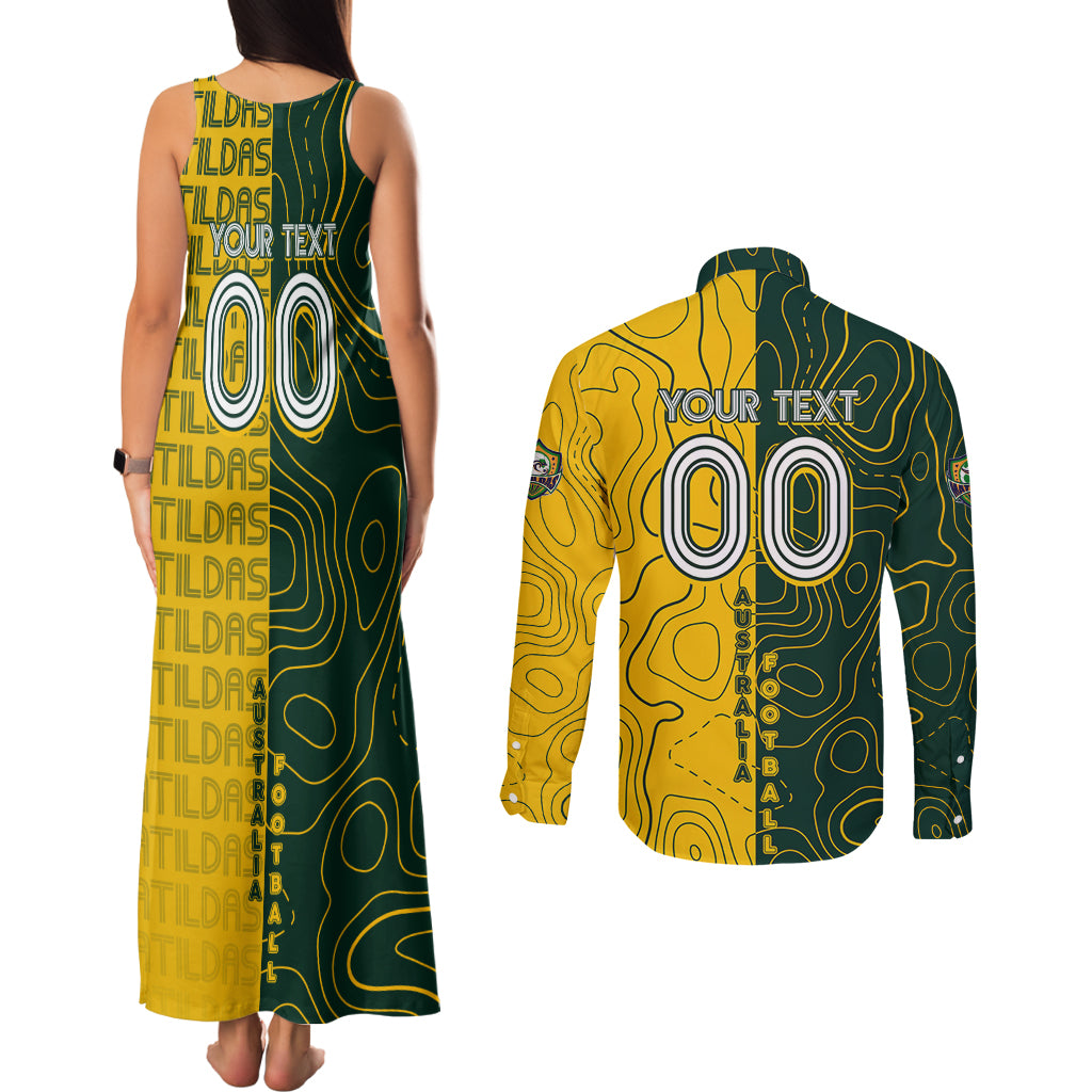 Personalised Matildas Mascot Couples Matching Tank Maxi Dress and Long Sleeve Button Shirt Australia Football Topographic
