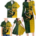 Personalised Matildas Mascot Family Matching Long Sleeve Bodycon Dress and Hawaiian Shirt Australia Football Topographic