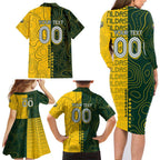 Personalised Matildas Mascot Family Matching Long Sleeve Bodycon Dress and Hawaiian Shirt Australia Football Topographic