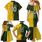Personalised Matildas Mascot Family Matching Mermaid Dress and Hawaiian Shirt Australia Football Topographic