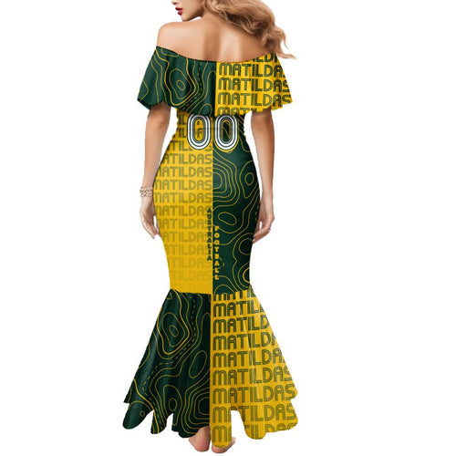 Personalised Matildas Mascot Family Matching Mermaid Dress and Hawaiian Shirt Australia Football Topographic