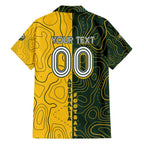 Personalised Matildas Mascot Family Matching Off The Shoulder Long Sleeve Dress and Hawaiian Shirt Australia Football Topographic