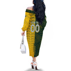 Personalised Matildas Mascot Family Matching Off The Shoulder Long Sleeve Dress and Hawaiian Shirt Australia Football Topographic