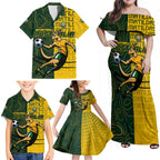 Personalised Matildas Mascot Family Matching Off Shoulder Maxi Dress and Hawaiian Shirt Australia Football Topographic