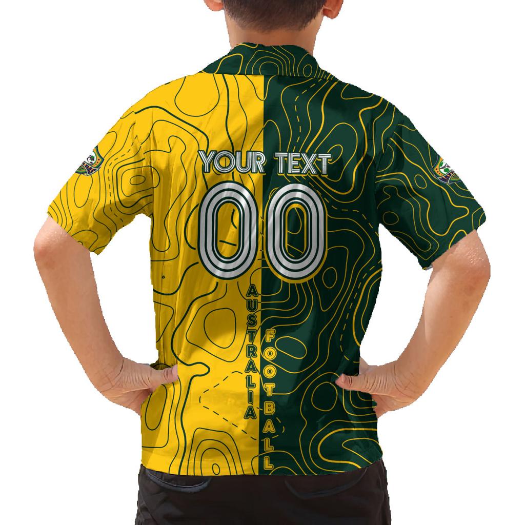 Personalised Matildas Mascot Family Matching Off Shoulder Maxi Dress and Hawaiian Shirt Australia Football Topographic