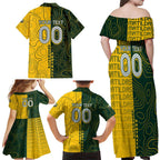 Personalised Matildas Mascot Family Matching Off Shoulder Maxi Dress and Hawaiian Shirt Australia Football Topographic