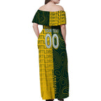 Personalised Matildas Mascot Family Matching Off Shoulder Maxi Dress and Hawaiian Shirt Australia Football Topographic