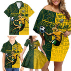 Personalised Matildas Mascot Family Matching Off Shoulder Short Dress and Hawaiian Shirt Australia Football Topographic