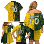 Personalised Matildas Mascot Family Matching Off Shoulder Short Dress and Hawaiian Shirt Australia Football Topographic