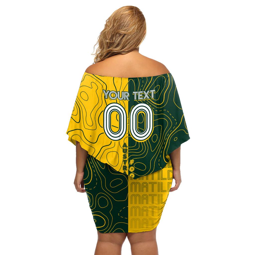 Personalised Matildas Mascot Family Matching Off Shoulder Short Dress and Hawaiian Shirt Australia Football Topographic