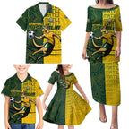 Personalised Matildas Mascot Family Matching Puletasi and Hawaiian Shirt Australia Football Topographic
