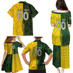 Personalised Matildas Mascot Family Matching Puletasi and Hawaiian Shirt Australia Football Topographic