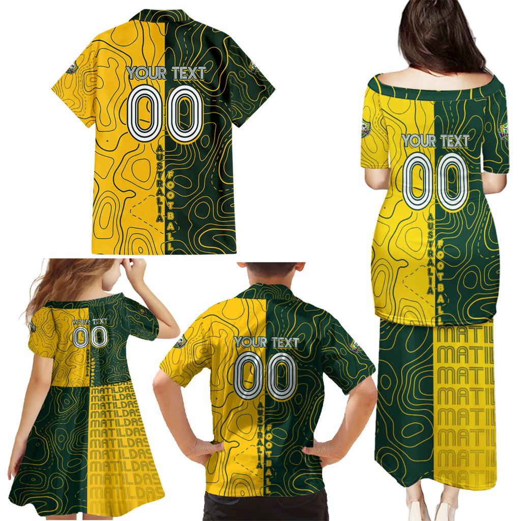 Personalised Matildas Mascot Family Matching Puletasi and Hawaiian Shirt Australia Football Topographic