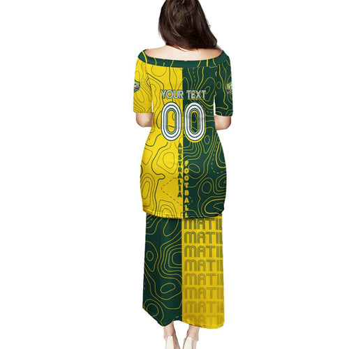 Personalised Matildas Mascot Family Matching Puletasi and Hawaiian Shirt Australia Football Topographic