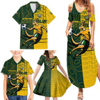 Personalised Matildas Mascot Family Matching Summer Maxi Dress and Hawaiian Shirt Australia Football Topographic