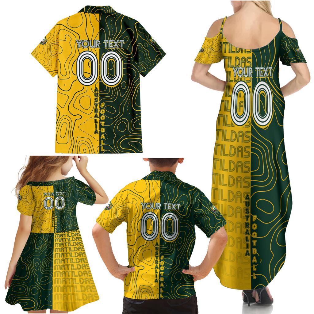 Personalised Matildas Mascot Family Matching Summer Maxi Dress and Hawaiian Shirt Australia Football Topographic