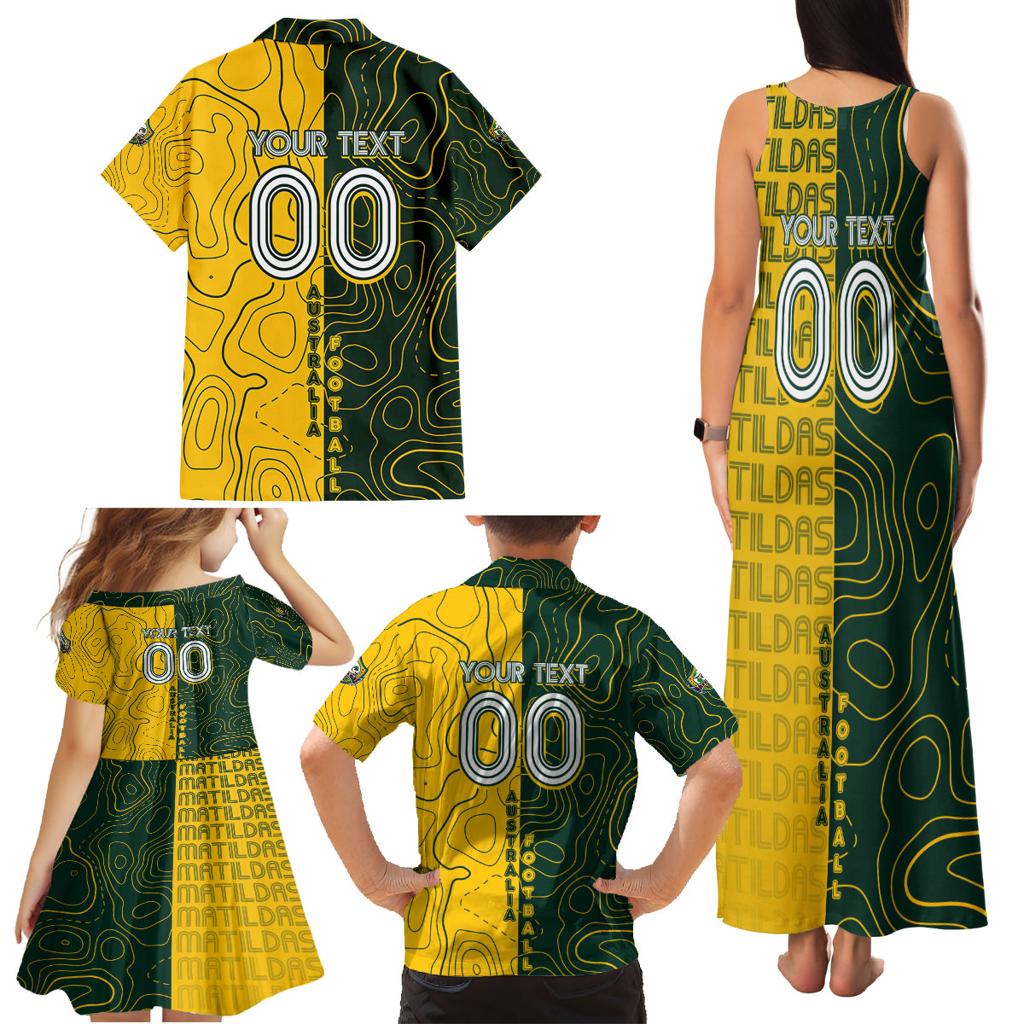 Personalised Matildas Mascot Family Matching Tank Maxi Dress and Hawaiian Shirt Australia Football Topographic
