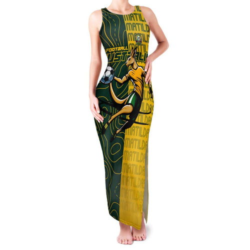 Personalised Matildas Mascot Family Matching Tank Maxi Dress and Hawaiian Shirt Australia Football Topographic