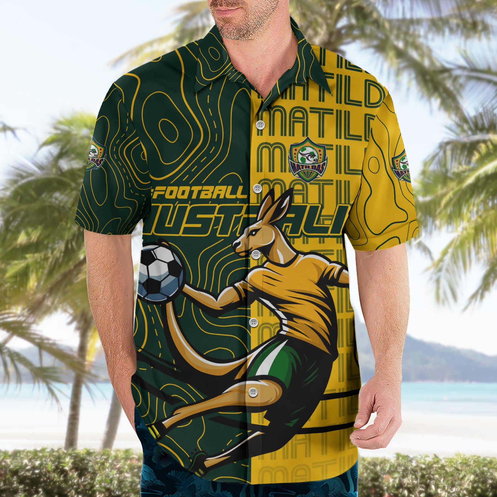 Personalised Matildas Mascot Hawaiian Shirt Australia Football Topographic