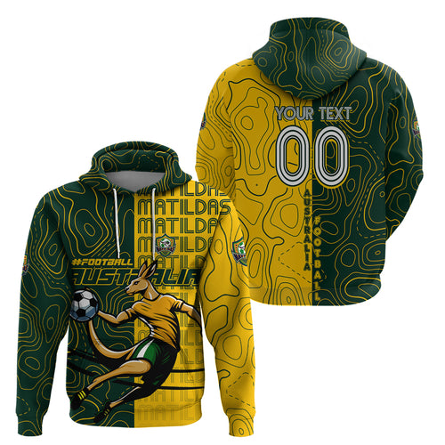 Personalised Matildas Mascot Hoodie Australia Football Topographic