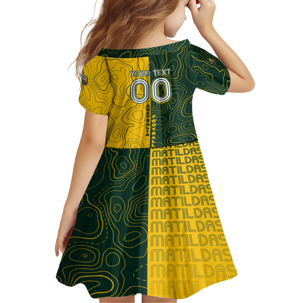 Personalised Matildas Mascot Kid Short Sleeve Dress Australia Football Topographic
