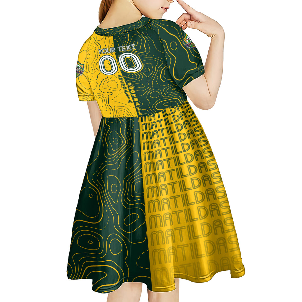 Personalised Matildas Mascot Kid Short Sleeve Dress Australia Football Topographic