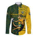 Personalised Matildas Mascot Long Sleeve Button Shirt Australia Football Topographic