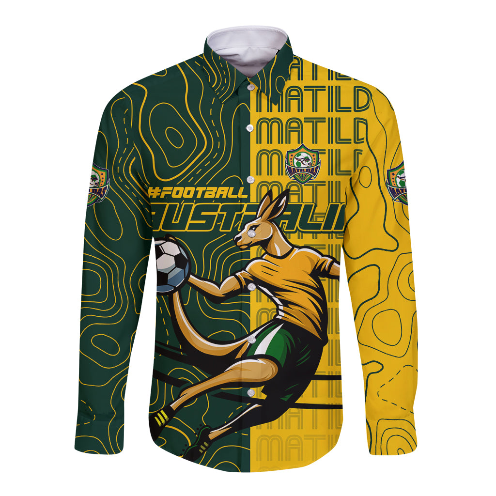 Personalised Matildas Mascot Long Sleeve Button Shirt Australia Football Topographic