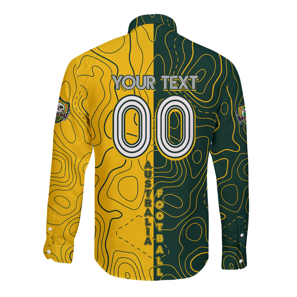 Personalised Matildas Mascot Long Sleeve Button Shirt Australia Football Topographic