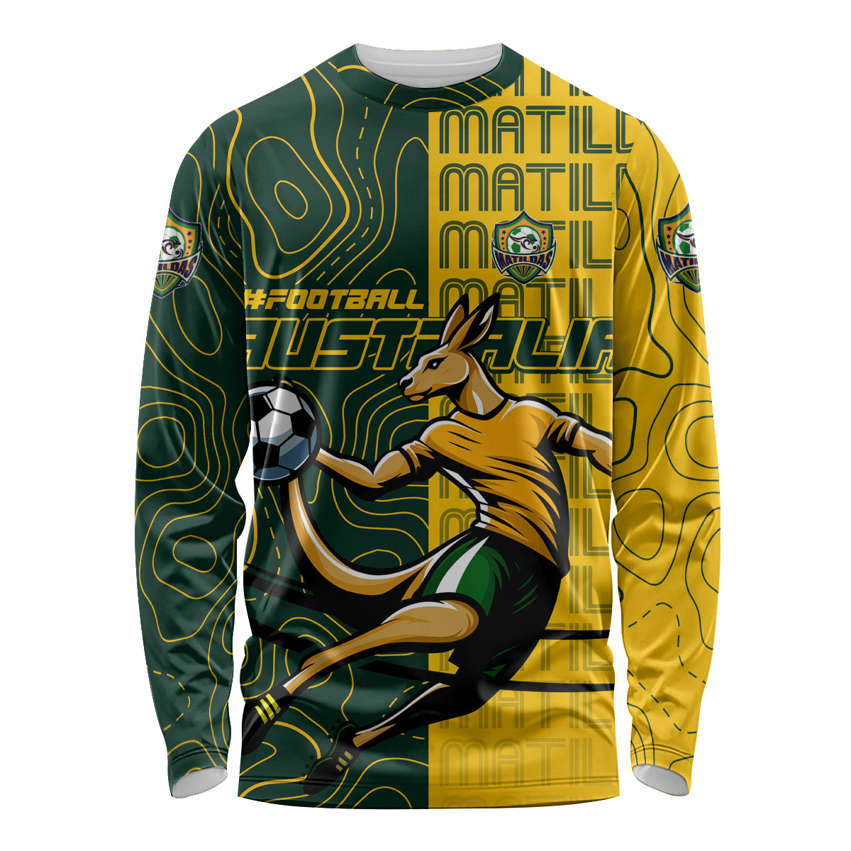 Personalised Matildas Mascot Long Sleeve Shirt Australia Football Topographic
