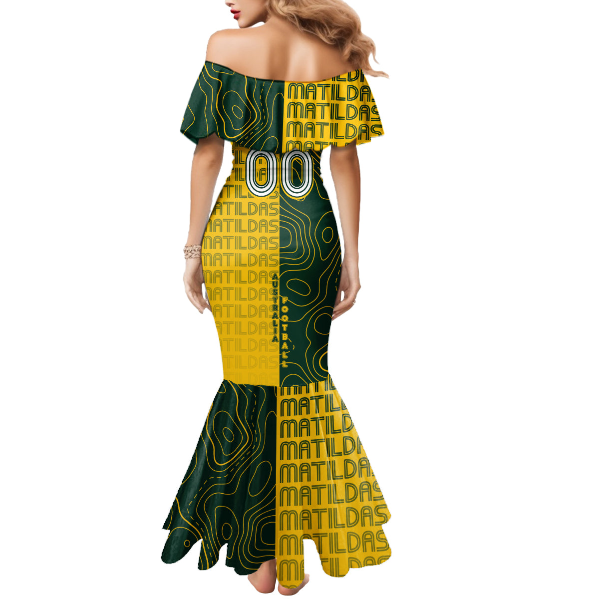 Personalised Matildas Mascot Mermaid Dress Australia Football Topographic