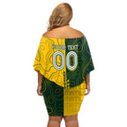 Personalised Matildas Mascot Off Shoulder Short Dress Australia Football Topographic