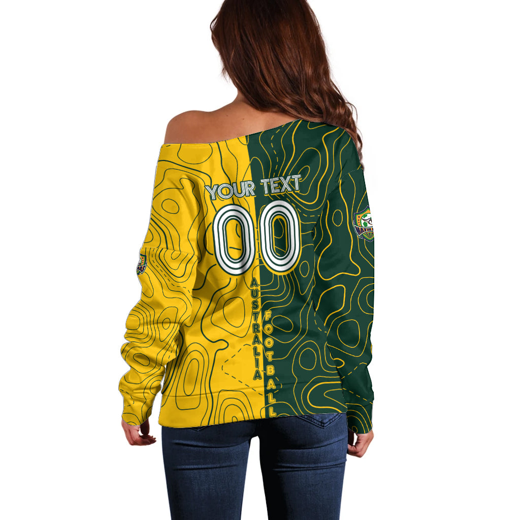 Personalised Matildas Mascot Off Shoulder Sweater Australia Football Topographic