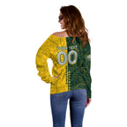 Personalised Matildas Mascot Off Shoulder Sweater Australia Football Topographic