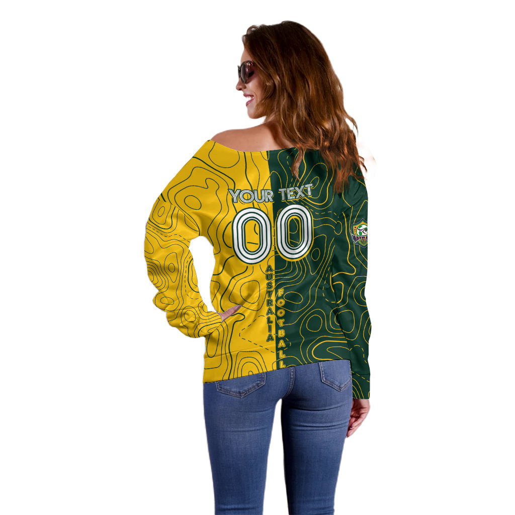 Personalised Matildas Mascot Off Shoulder Sweater Australia Football Topographic