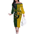 Personalised Matildas Mascot Off The Shoulder Long Sleeve Dress Australia Football Topographic