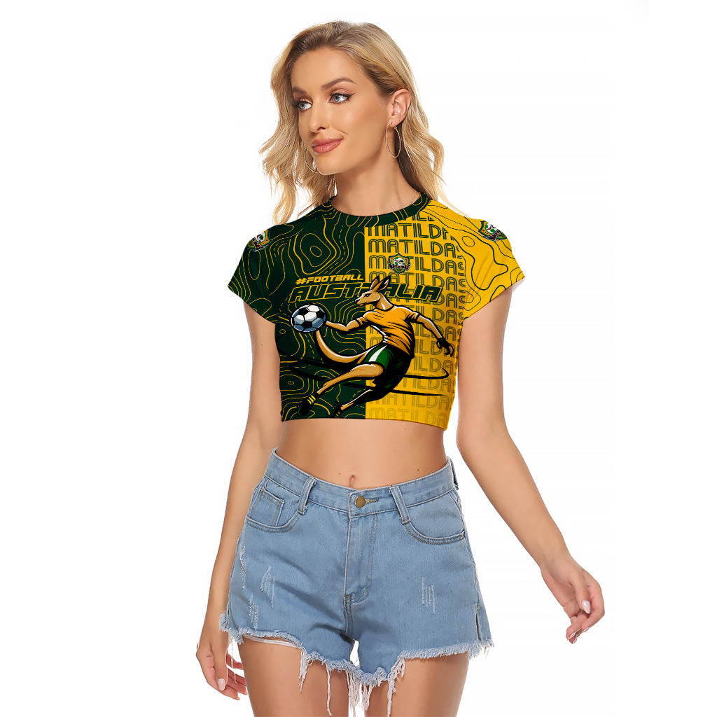 Personalised Matildas Mascot Raglan Cropped T Shirt Australia Football Topographic