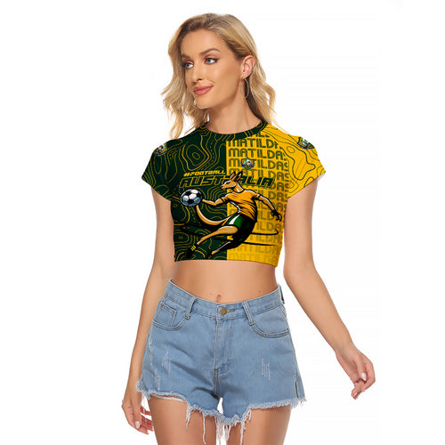 Personalised Matildas Mascot Raglan Cropped T Shirt Australia Football Topographic